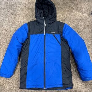 Columbia Blue and Black Hooded Windbreaker Puffer Jacket